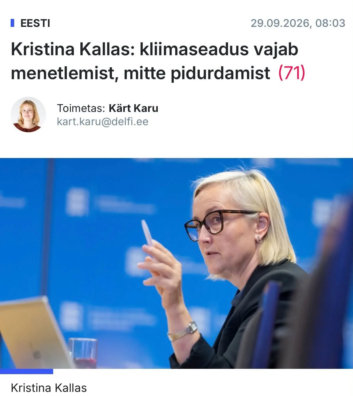Ainsad pidurid on siin Reformierakond ja Rohelist erakonda allaneelata &uuml;ritav E200, kelle partei reiting v&otilde;beleb 1% &uuml;mber. 

Tuletame lihtsalt meelde, kes oli Eesti esimene kliimaminister, kes alustas kliimaseadusega ja mis sellest s