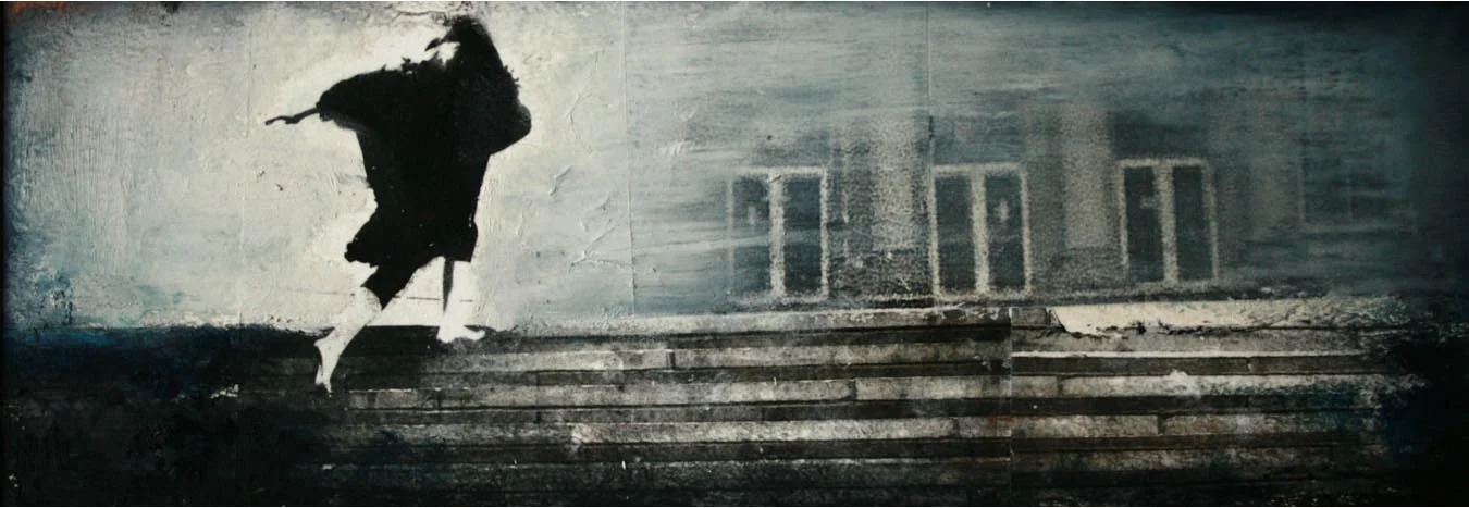 Storyboard 3, Oil and photo transfer on paper, 4" x 12", 2012