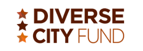 Three brown and orange stars stacked vertically next to the words: "DIVERSE CITY FUND," forming the organization's logo.