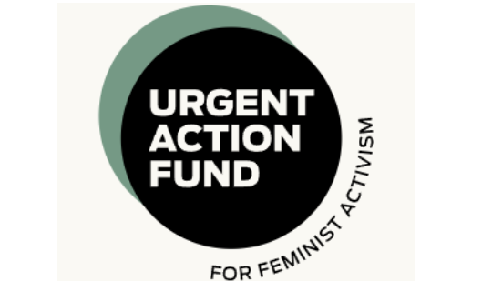 Circular logo with a dark center and pale green outer ring. Text inside circle: "URGENT ACTION FUND". Text along the outer ring: "FOR FEMINIST ACTIVISM".