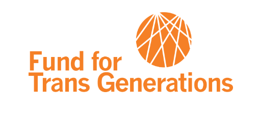 Orange circular logo with criss-crossing white lines that mimic sunrays sits to the right of bold orange text reading "Fund for Trans Generations".