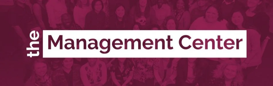 Maroon rectangular logo with white rectangle inside. To the left of the white rectangle is the word "the" depicted vertically. Inside the white rectangle is the text: "Management Center"