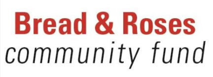 The words "Bread & Roses" in red sit above the words "community fund" in grey, forming the organization's logo.