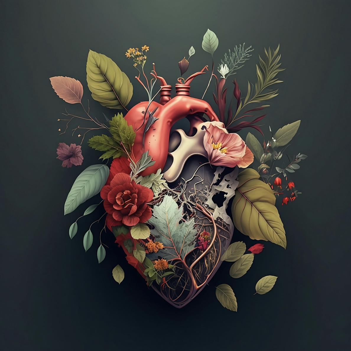 picture of the heart made from floral elements