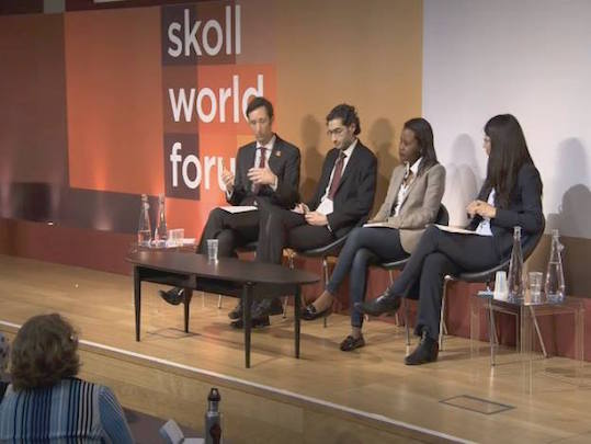speaking on a panel on innovative solutions for the european refugee crisis