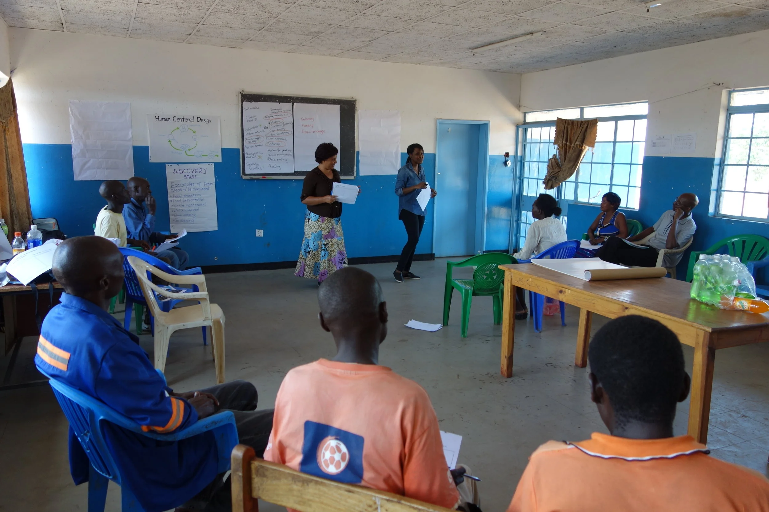 Running a user-centered design workshop with refugee and host communities in Zambia.