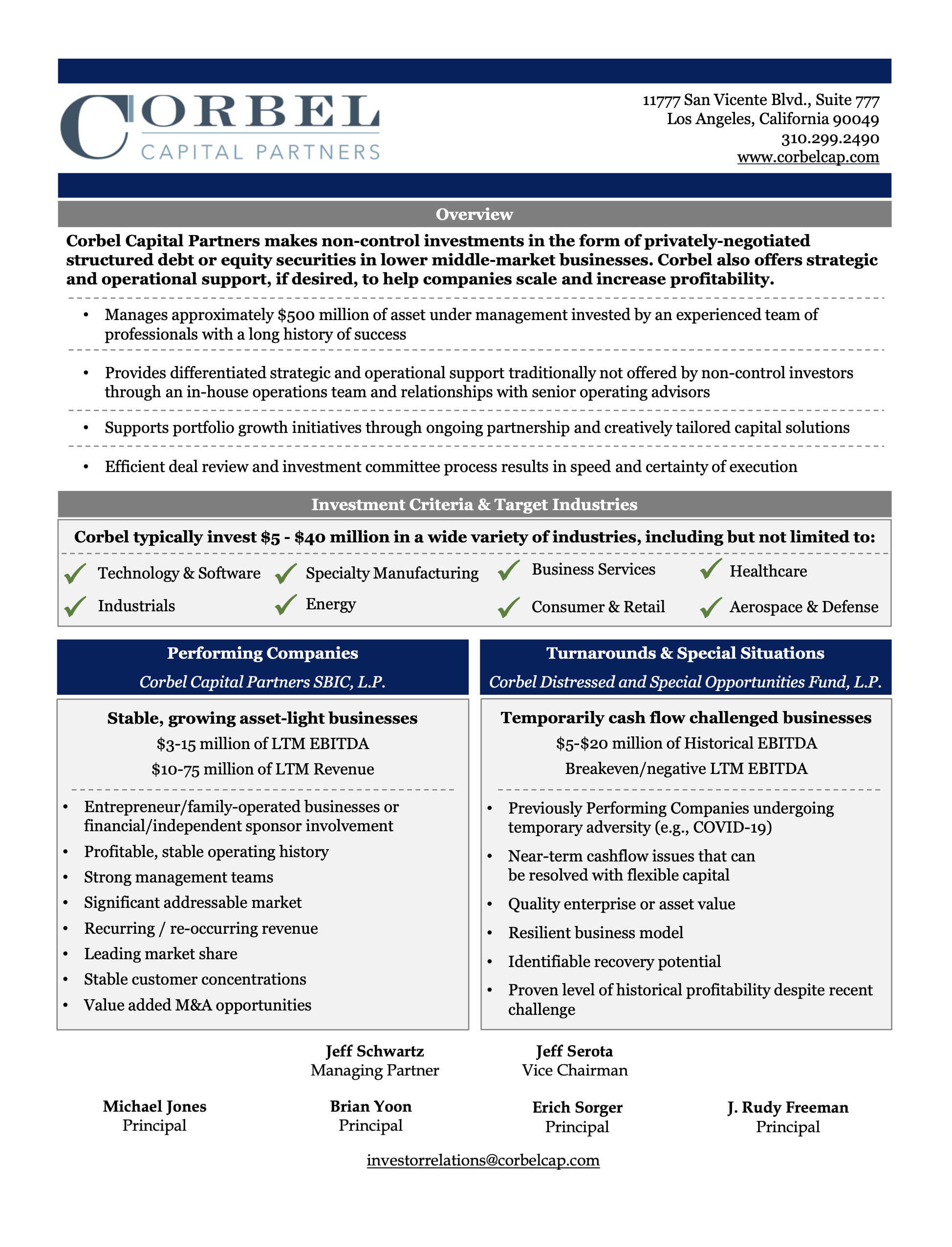 Corbel Capital Partners Firm Brochure Corbel Capital Partners Firm Brochure
