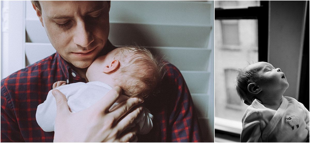 nyc family and newborn photographer and newborn baby girl sleeps by window