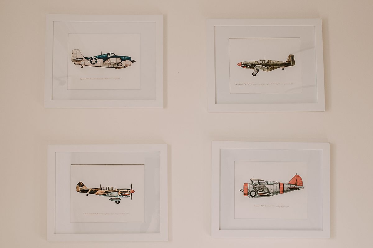 baby room details with aeroplanes on the pictures on the wall