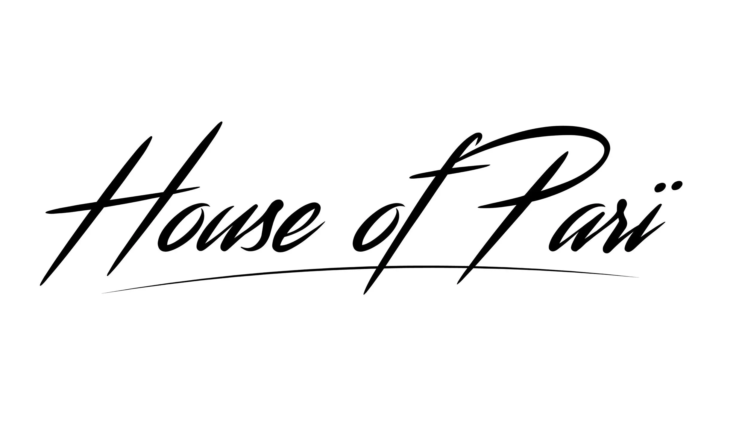 Stylized black text reading 'House of Pari' on a white background.