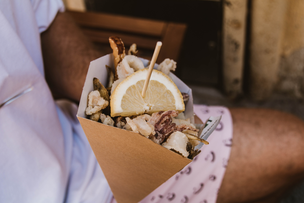 The super fresh and delicious seafood cone from Il Pescato Cucinato.