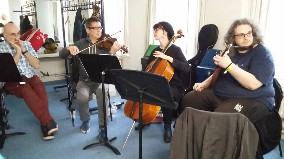 Gerry Cambridge, Charlie McKerron, Christine Hanson and Alasdair Taylor in rehearsals.