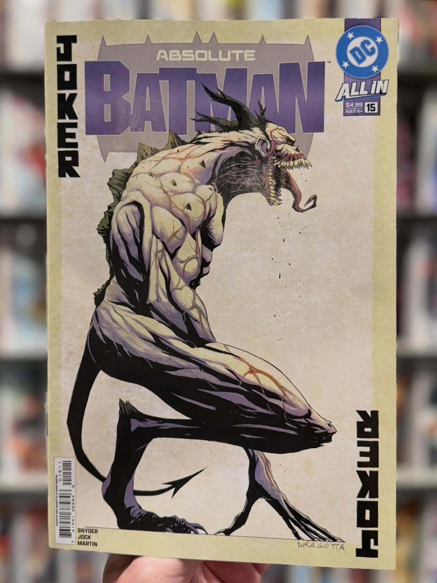 Happy New Comic Book Day! 📚 Absolute Batman № 15 is available now at the shop. 
🃏 
Alfred reveals to Bruce the story of the man he&rsquo;s been chasing for years. What sinister secrets does The Joker hide? @ssnyder1835 and @jock.co.uk reunite for a