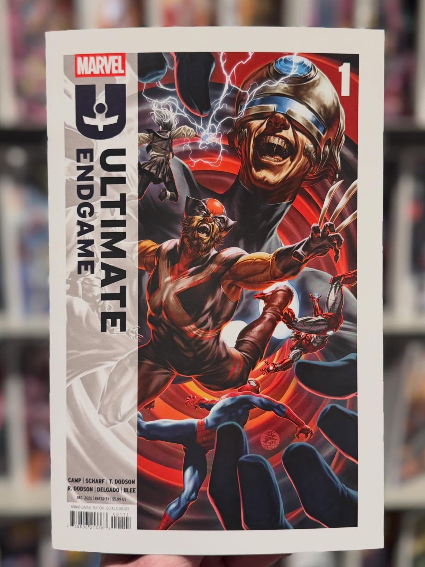 Happy New Comic Book Day! 📚 Ultiamte Endgame № 1 is available now a the shop. 
🎉
We are open 12-5 for NYE, and closed NYD. Normal hours resume 01/02. 
💥 
The moment that has been building since the beginning of the new Ultimate Universe. Spinning 