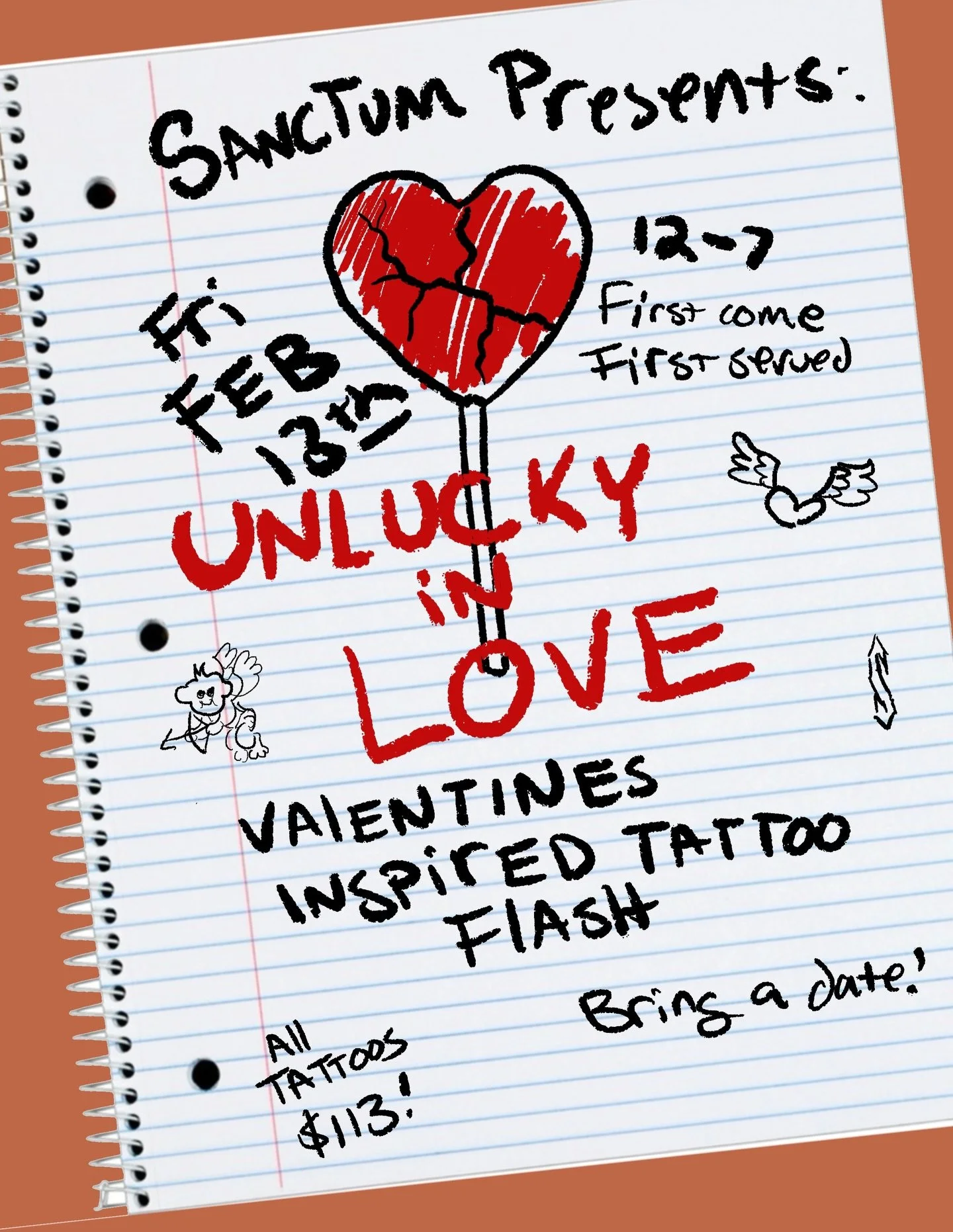 Come get a valentines (or anti-valentines) flash tattoo on Friday Feb 13th!