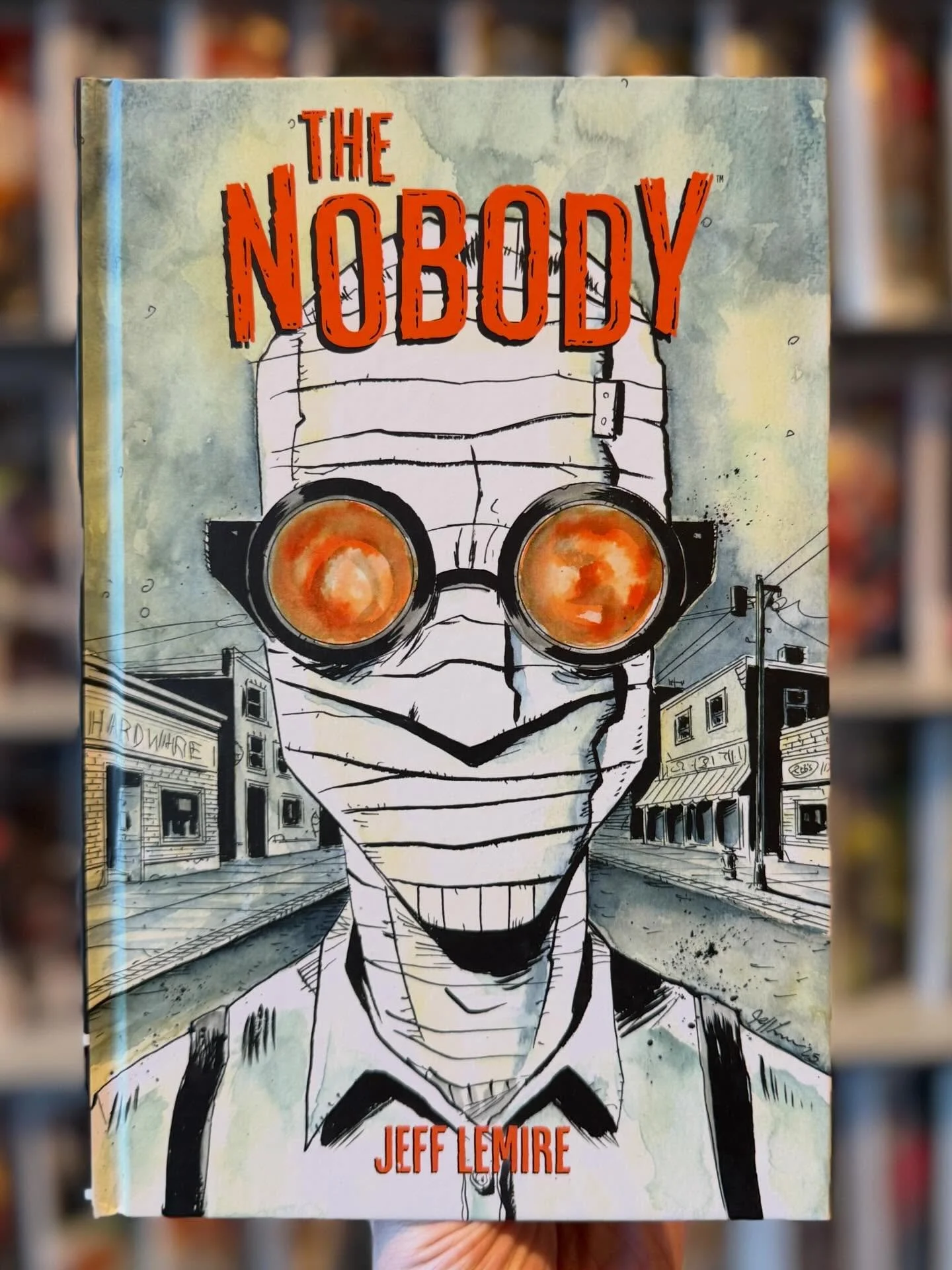 The Nobody, an Invisible Man story retold in a present day rural Canadian town by Eisner Award-winning creator @jefflemire is available now at the shop, and our web-store. 
🧪
The tiny, isolated fishing village of Large Mouth never saw much excitemen