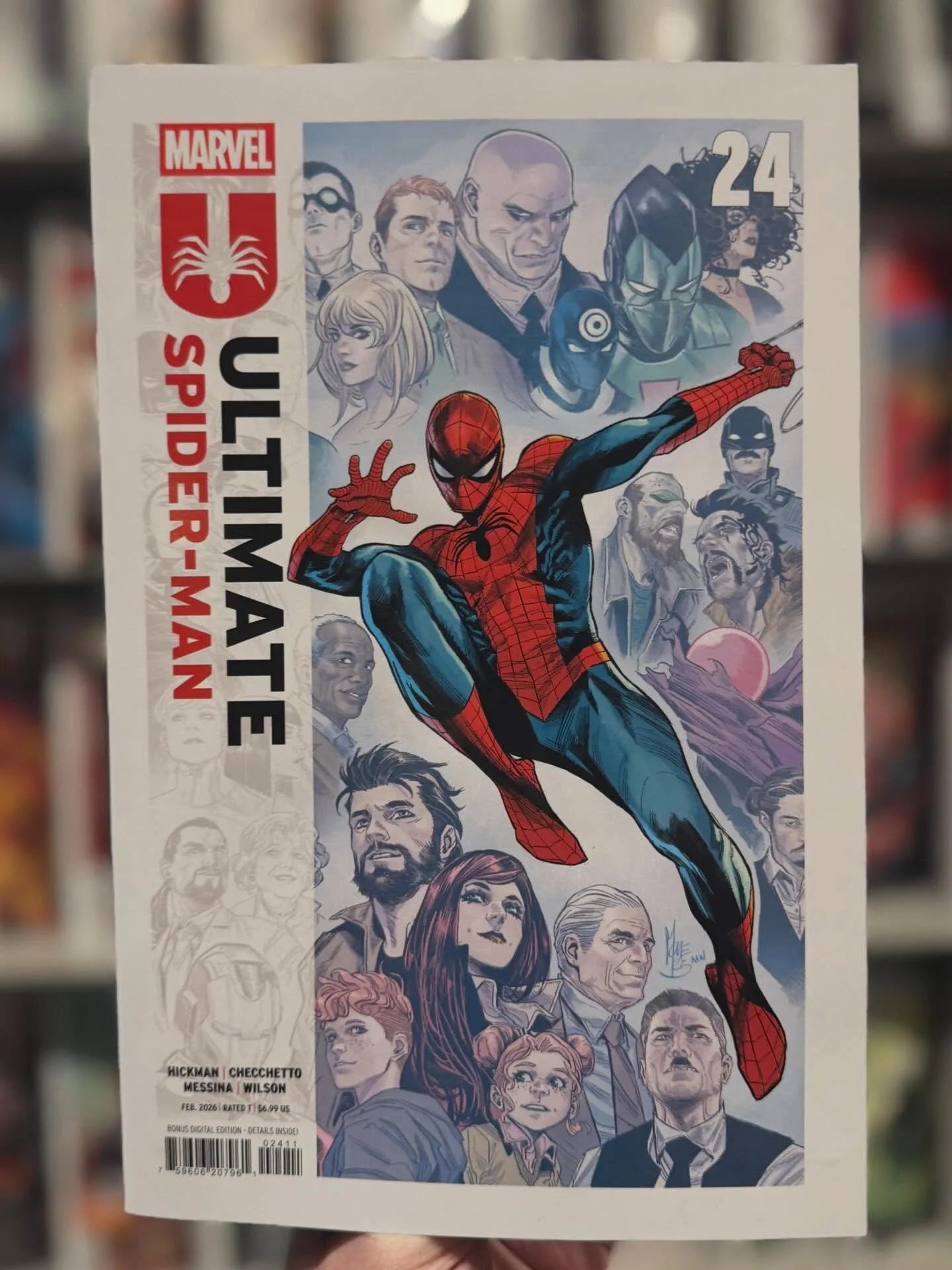 Happy New Comic Book Day! 📚 Ultimate Spider-Man № 24 is available now at the shop.
🕸️
This is it, folks - the last you&rsquo;ll see of Spidey and his Ultimate friends by Jonathan Hickman &amp; @mchecc18.
🕷️ 
Twenty years ago, The Maker prevented a