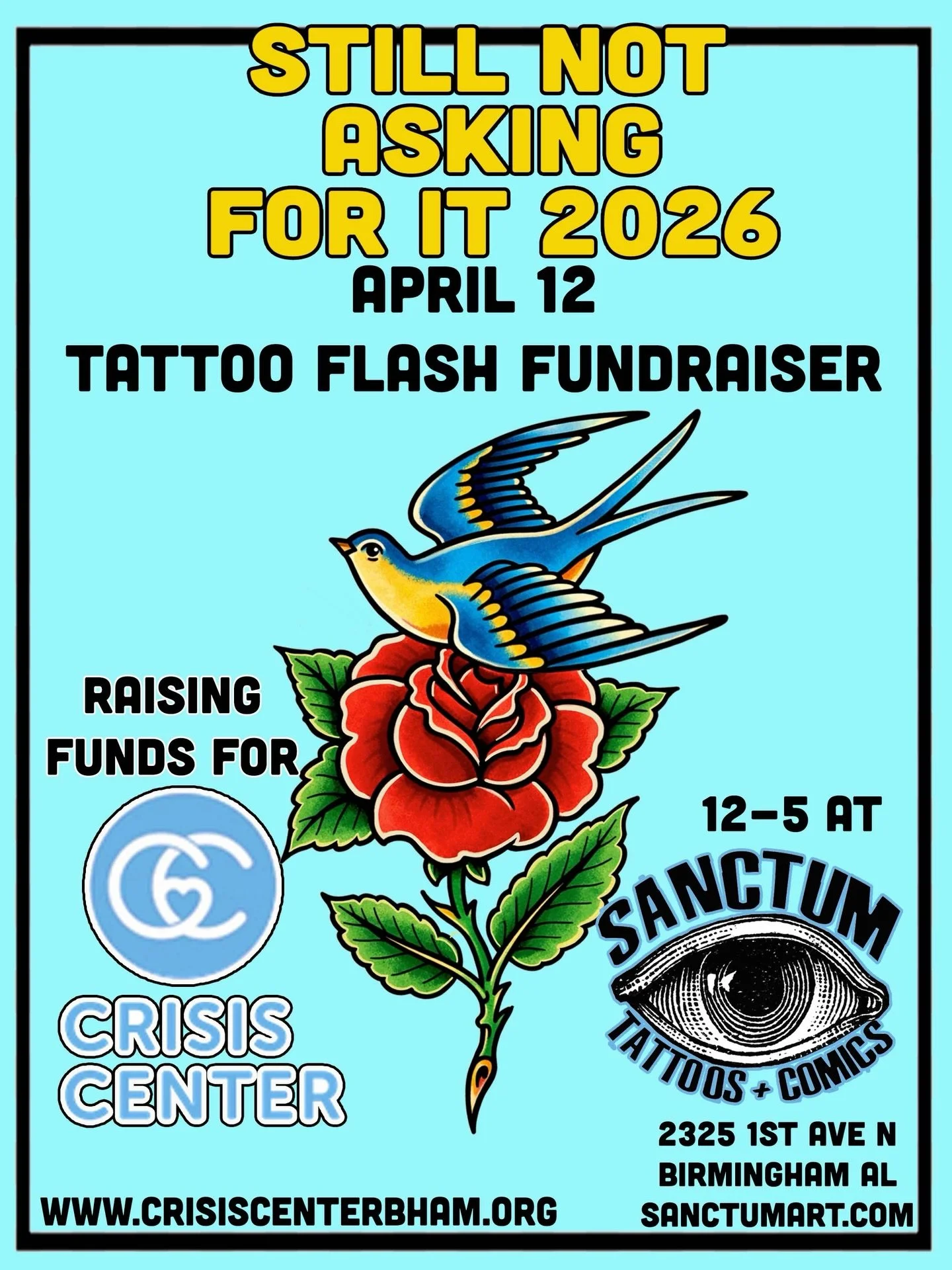 Come help us raise a few bucks for Birmingham Crisis Center! #birminghamtattoo