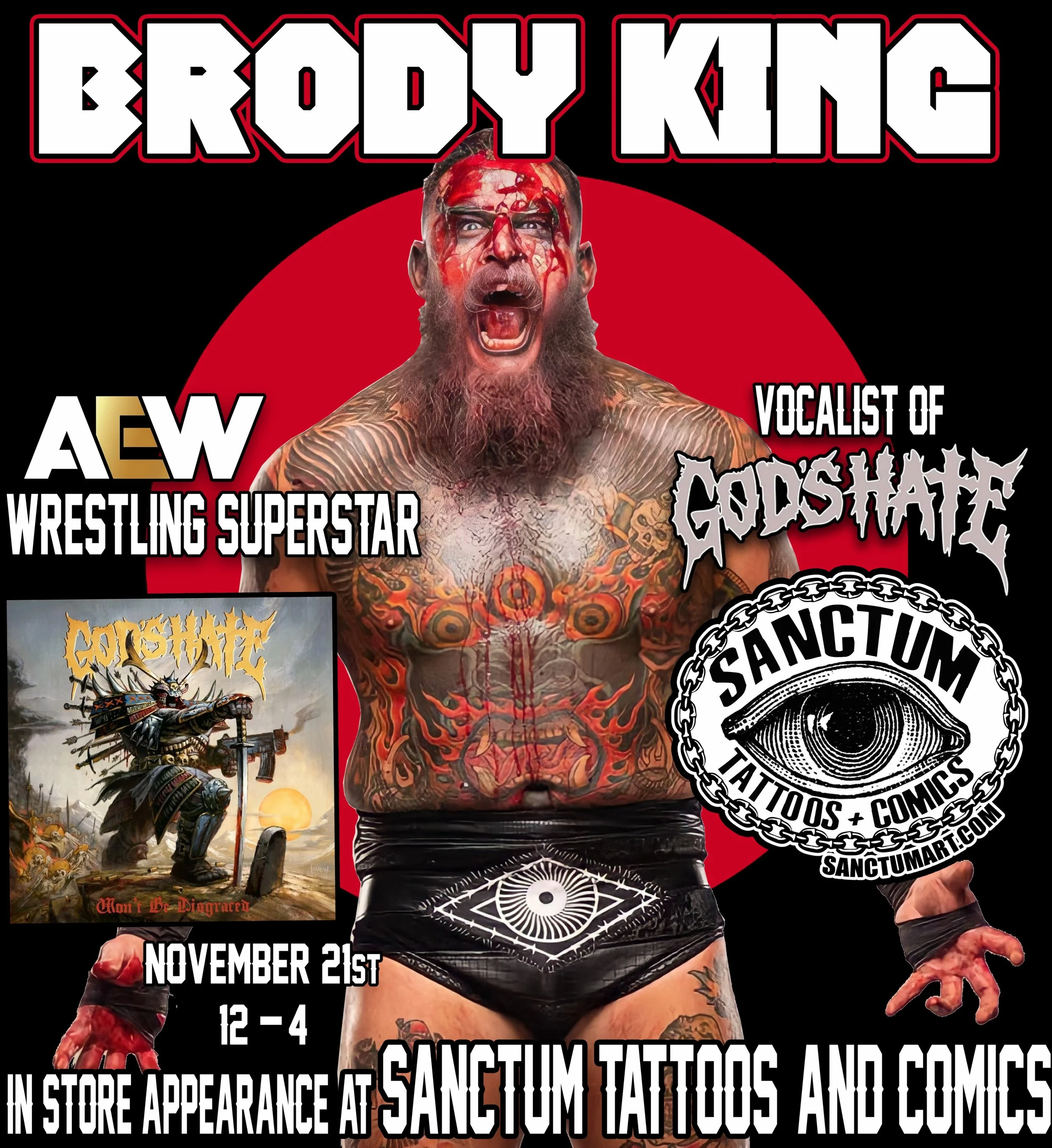 With the surprise drop of the new @godshate818 album I guess it&rsquo;s time we announce this! As part of Sanctums 10 year anniversary celebration we&rsquo;ll have @brodyxking in store for signings, photos and a few surprises  in November. Mark your 