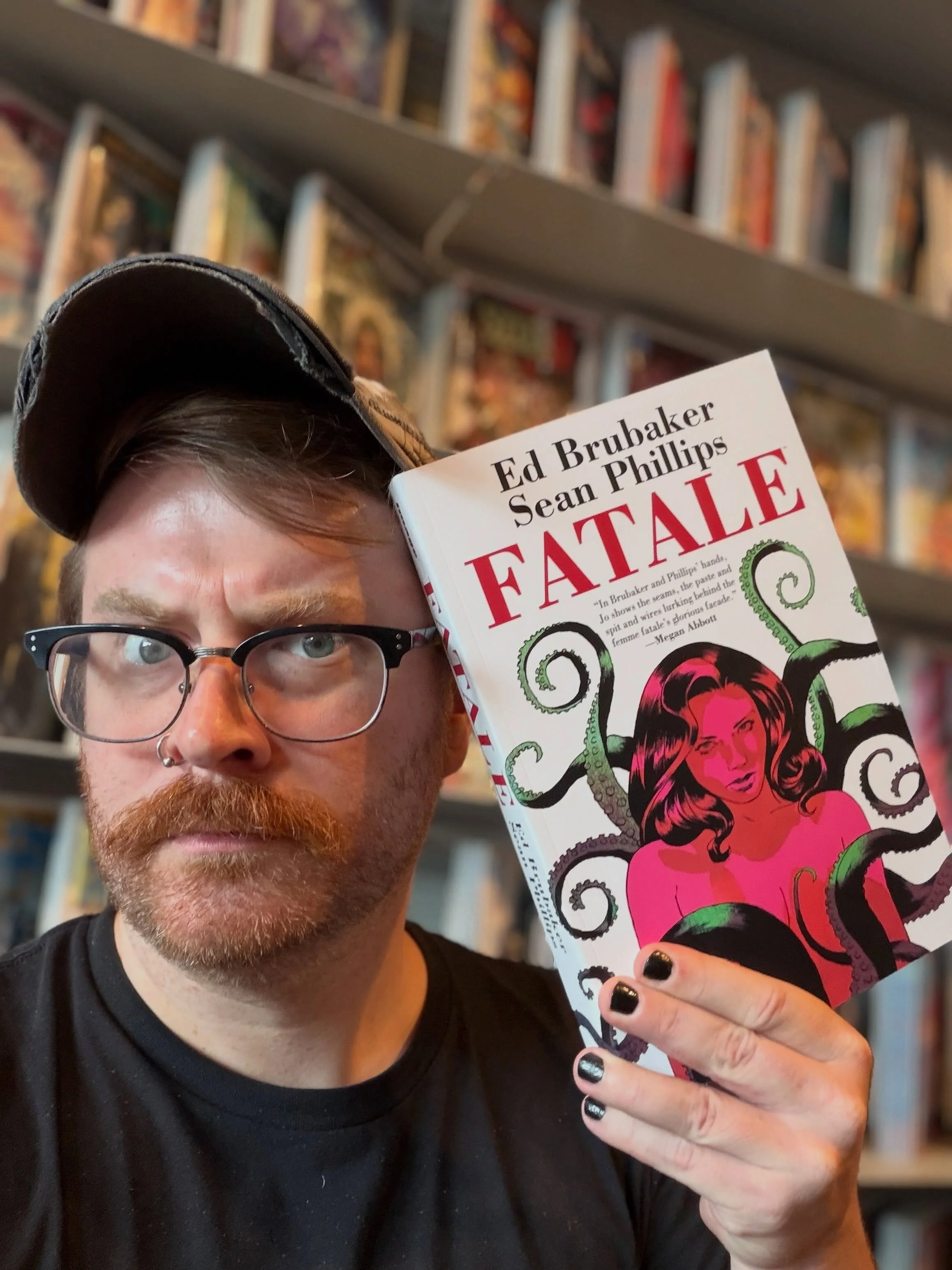 Brubaker, and @artofseanphillips are known for crime noir books, but my favorite of theirs is Fatale -  steeped in all its unnamed, incomprehensible horror. 

Josephine is cursed - we follow her from 1950s San Francisco, where crooked cops hide deepe