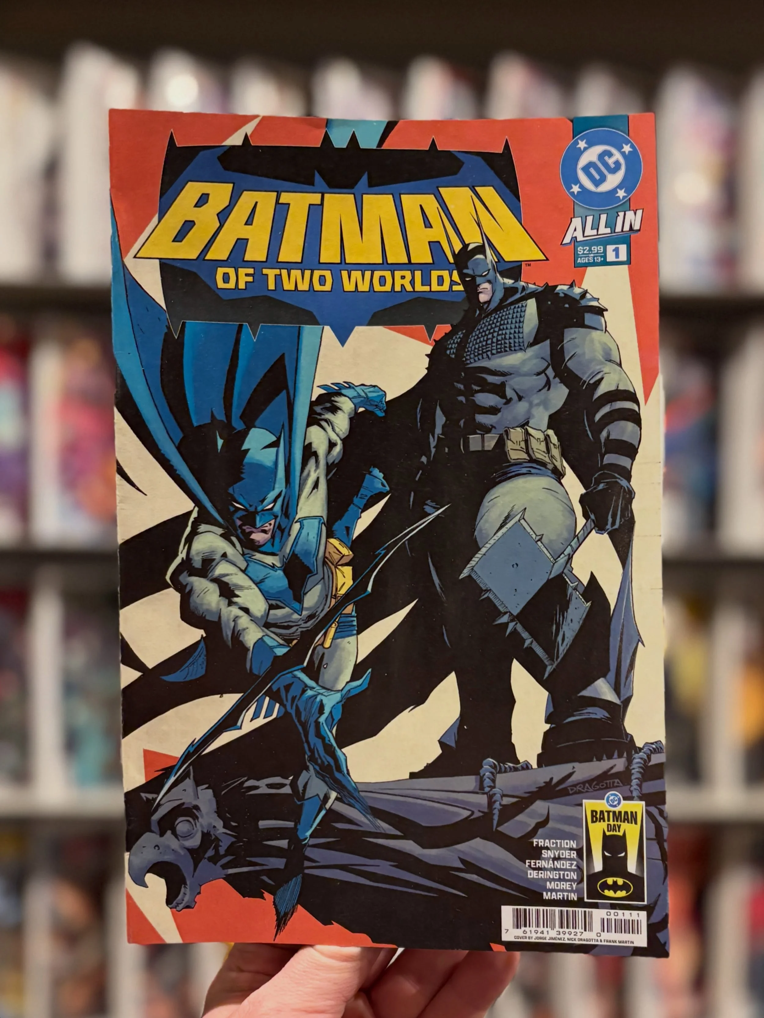 Happy Batman Day!
🦇 
Writers Matt Fraction and Scott Snyder present &ldquo;The Batman of Two Worlds&rdquo;. 

In this issue, you will see the same mission solved by two wildly different characters. In the main DCU, Fraction&rsquo;s Batman will tell 