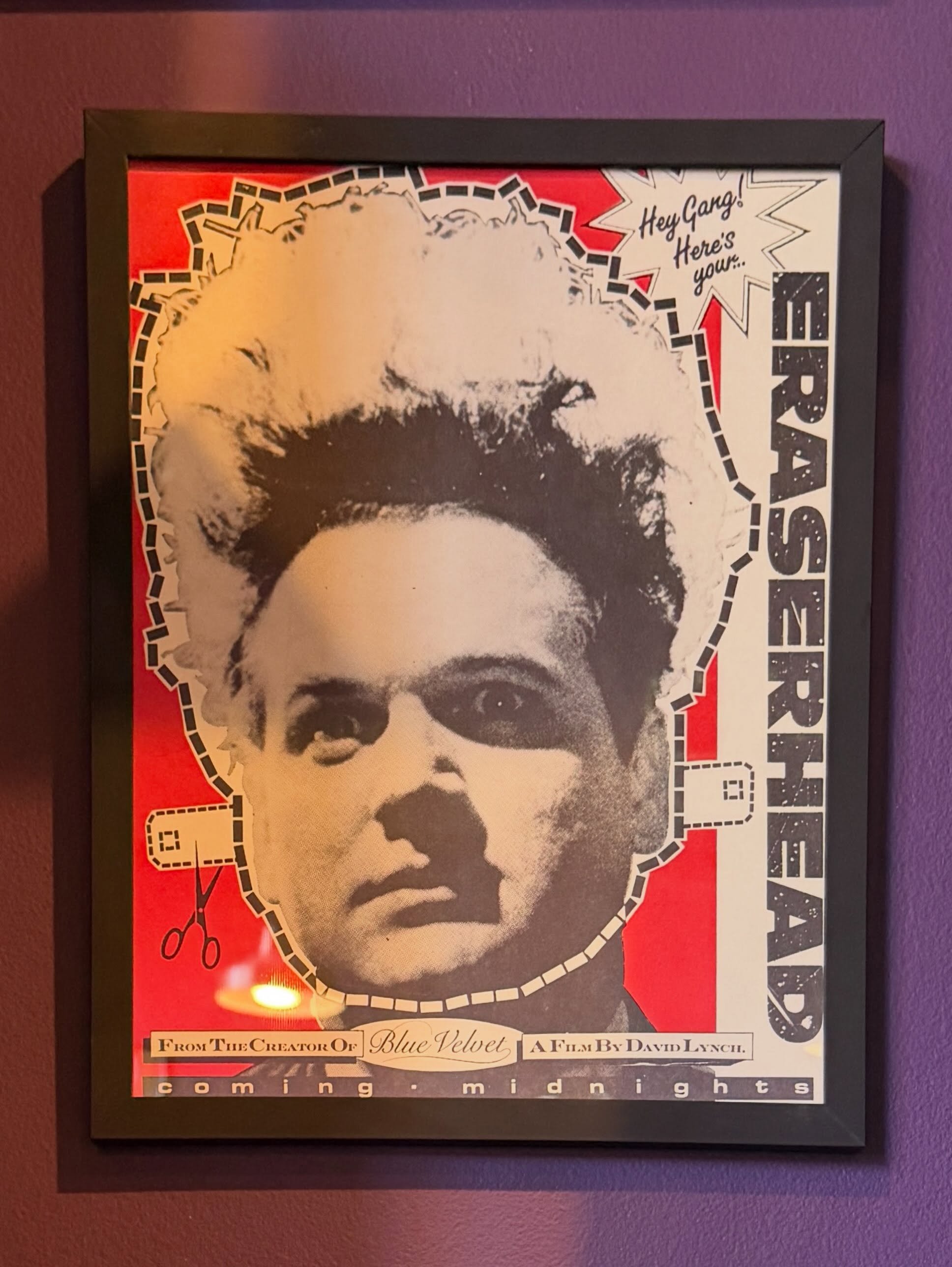 Following the success of Blue Velvet in 1986, David Lynch&rsquo;s Eraserhead found renewed interest at midnight screenings at bohemian cineplex&rsquo;s. This promo poster from the late 80s features Jack Nance in his iconic role with the option to tur