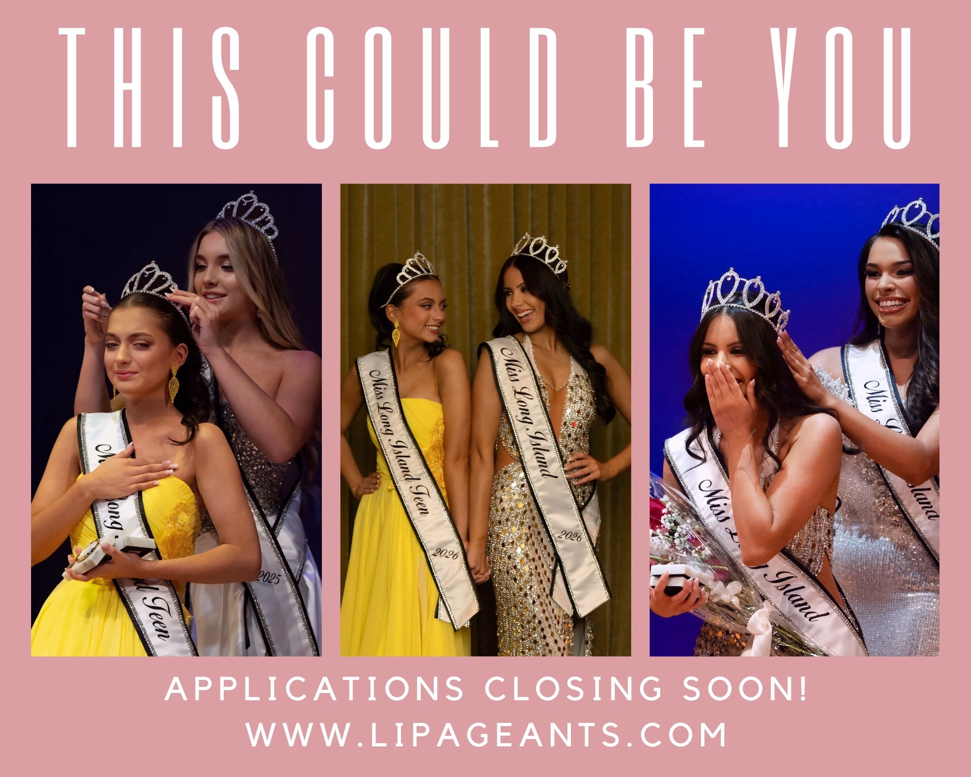Applications for the Miss Long Island &amp; Miss Long Island Teen Pageant will be closing soon! 👑

If you&rsquo;ve been thinking about competing this year, now is the time to take that next step.

Join an incredible community of women focused on con