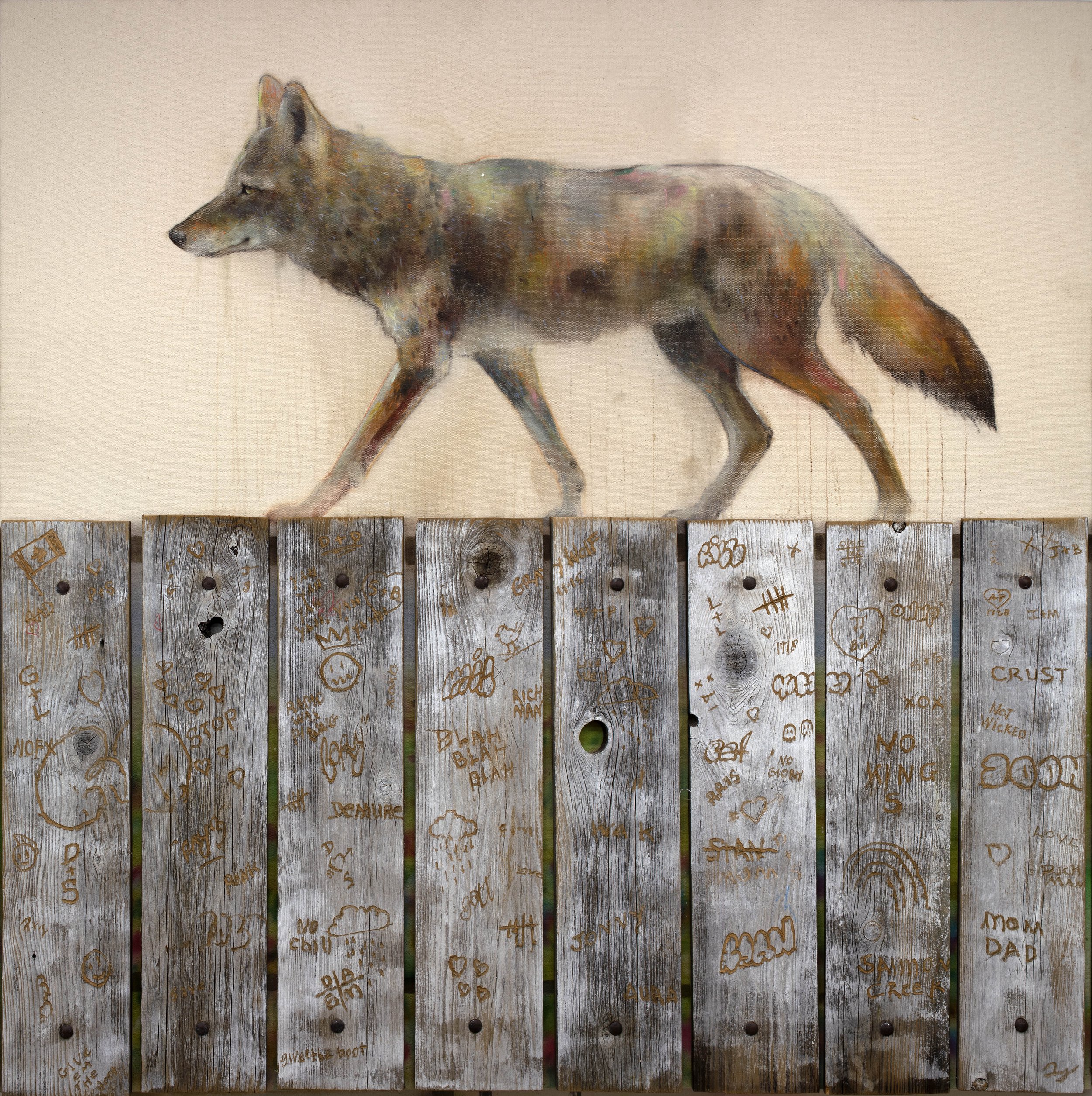 %22The Trespasser%22, 2025, acrylic on canvas with found objects, 48 x 48 inches.jpg
