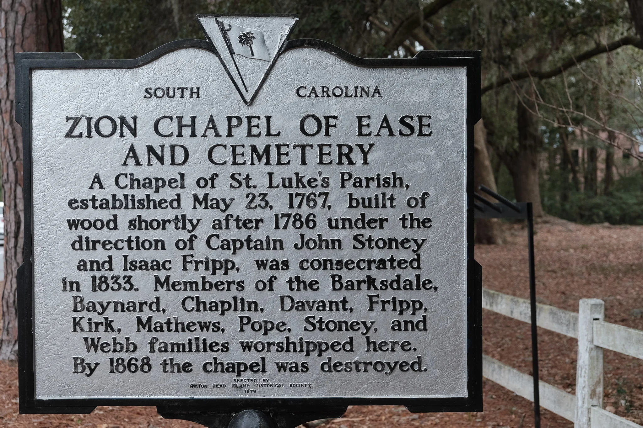 Historical marker for the Zion Chapel of Ease and Cemetery