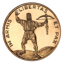 "IN ARMS LIBERTY AND PEACE" -Schutzenfest Prize coin with William Tell