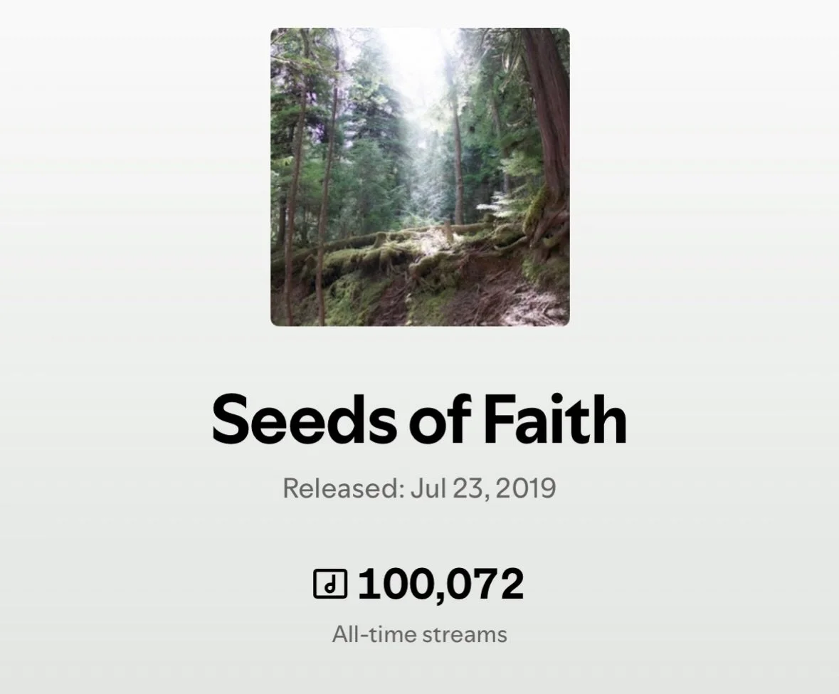 Seeds of Faith just broke 100,000 streams on Spotify!! I&rsquo;m beyond grateful! Thank you so much for listening and supporting my music. Every single play means the world to me! 🙏❤️