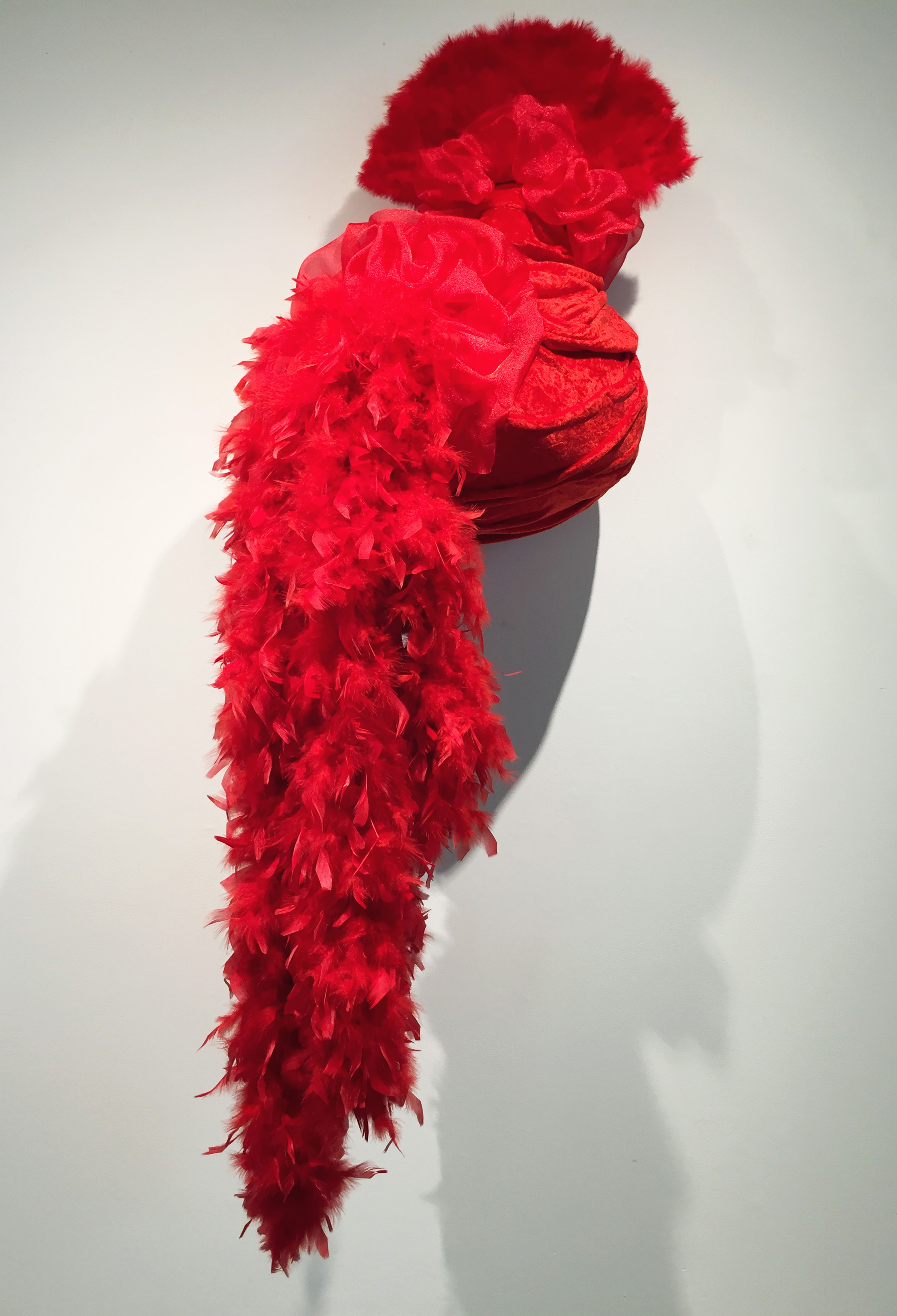    Vivana  , 2019  Polystyrene foam, fabric, feathers, sequins, and dressmaker pins  60 x 21 x 20 inches     