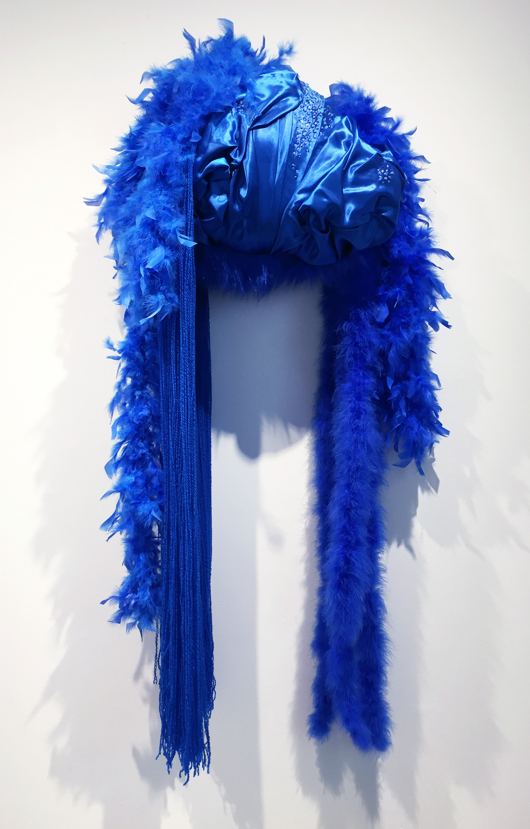    Gwenevere  , 2019   Polystyrene foam, fabrics, feathers, glass beads, sequins and dressmaker pins  56 x 24 x 11 inches     
