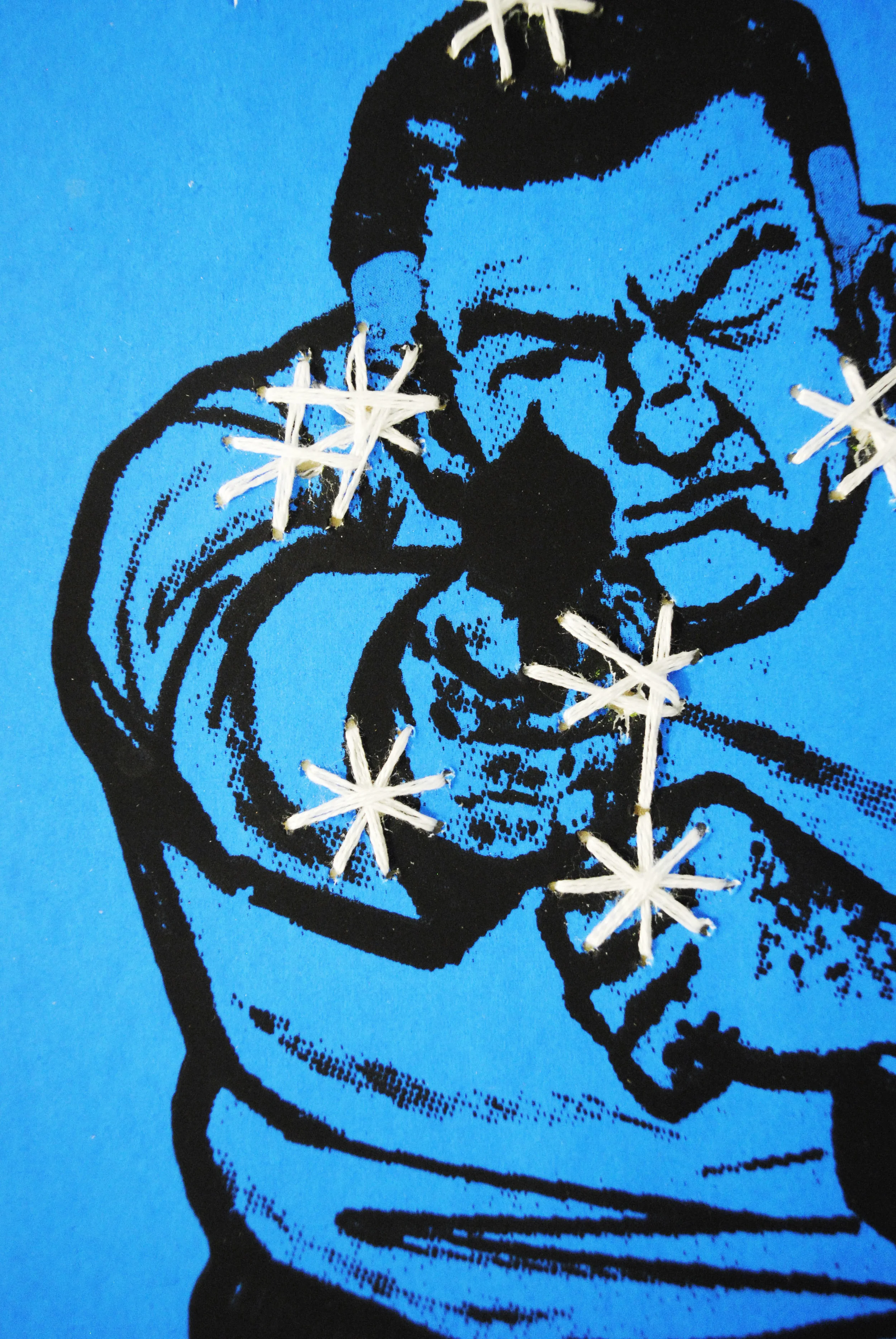 Repaired Target (Detail), 2015 Screenprint & Embroidery Thread 6 x 6 inches
