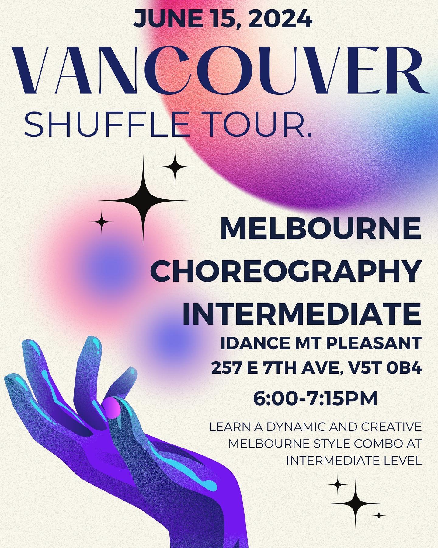 🚨 TOUR ALERT🚨

Hello Vancouver ! Rebels Shuffle Academy is coming to a dance studio near you ✌🏻🪩✨

We are so excited to announce this one day only shuffle event ! Bringing in two new classes;
Melbourne Choreography Intermediate 🍒 &amp;
Freestyle