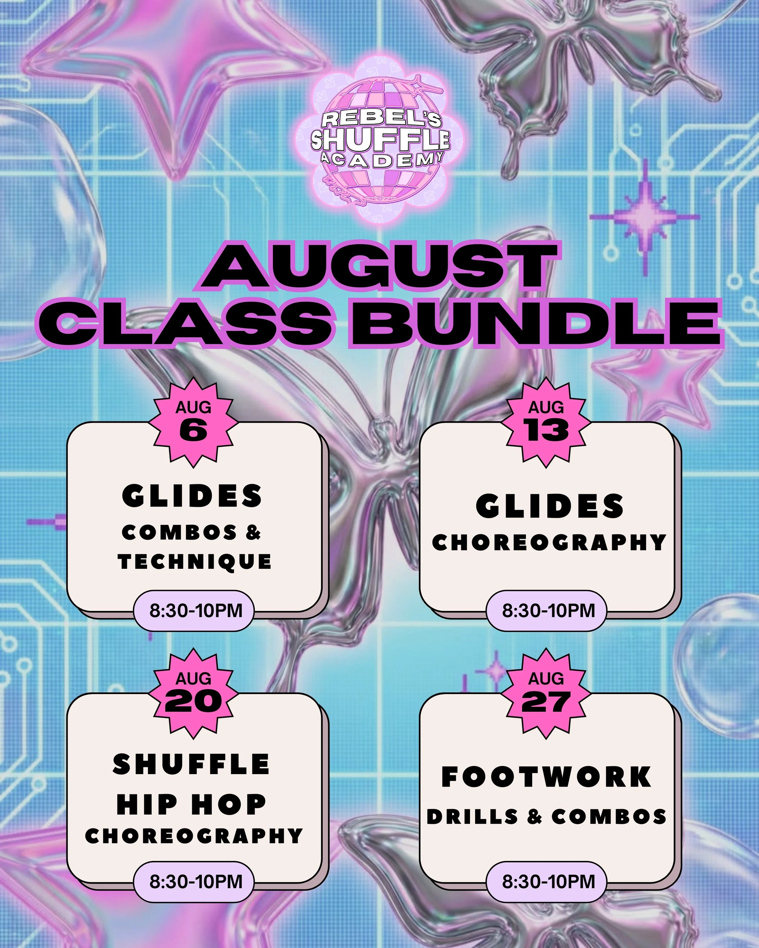 New month, new moves 👟🔥🌪️

Ready to level up your shuffle? Whether you&rsquo;re looking to sharpen your glide technique, learn choreography, or build stronger footwork, we&rsquo;ve got you covered this month. 💃⚡

🗓 Thursdays | 8:30&ndash;10:00 P