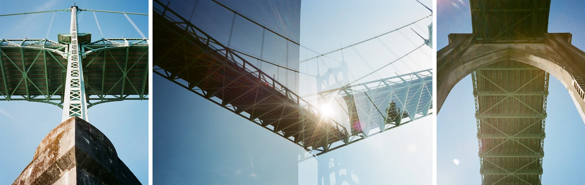Triptych of St. Johns Bridge from Cathedral Park in Portland, Oregon