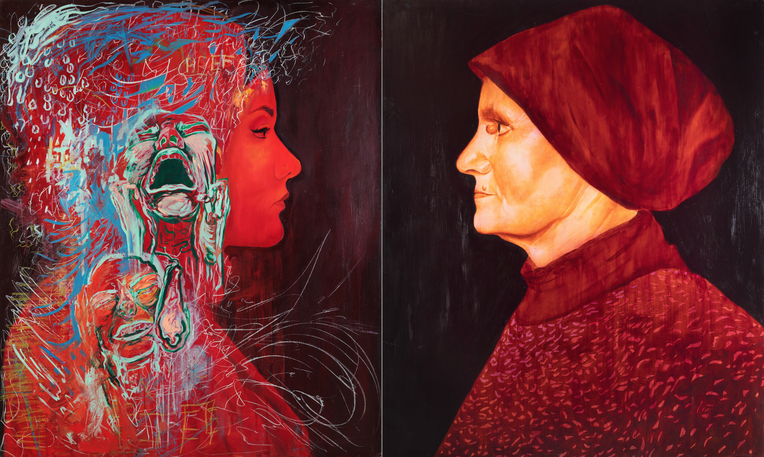 Through Your Eyes oil and soft pastel on canvas Diptych, each panel 60 x 72 inches 2016