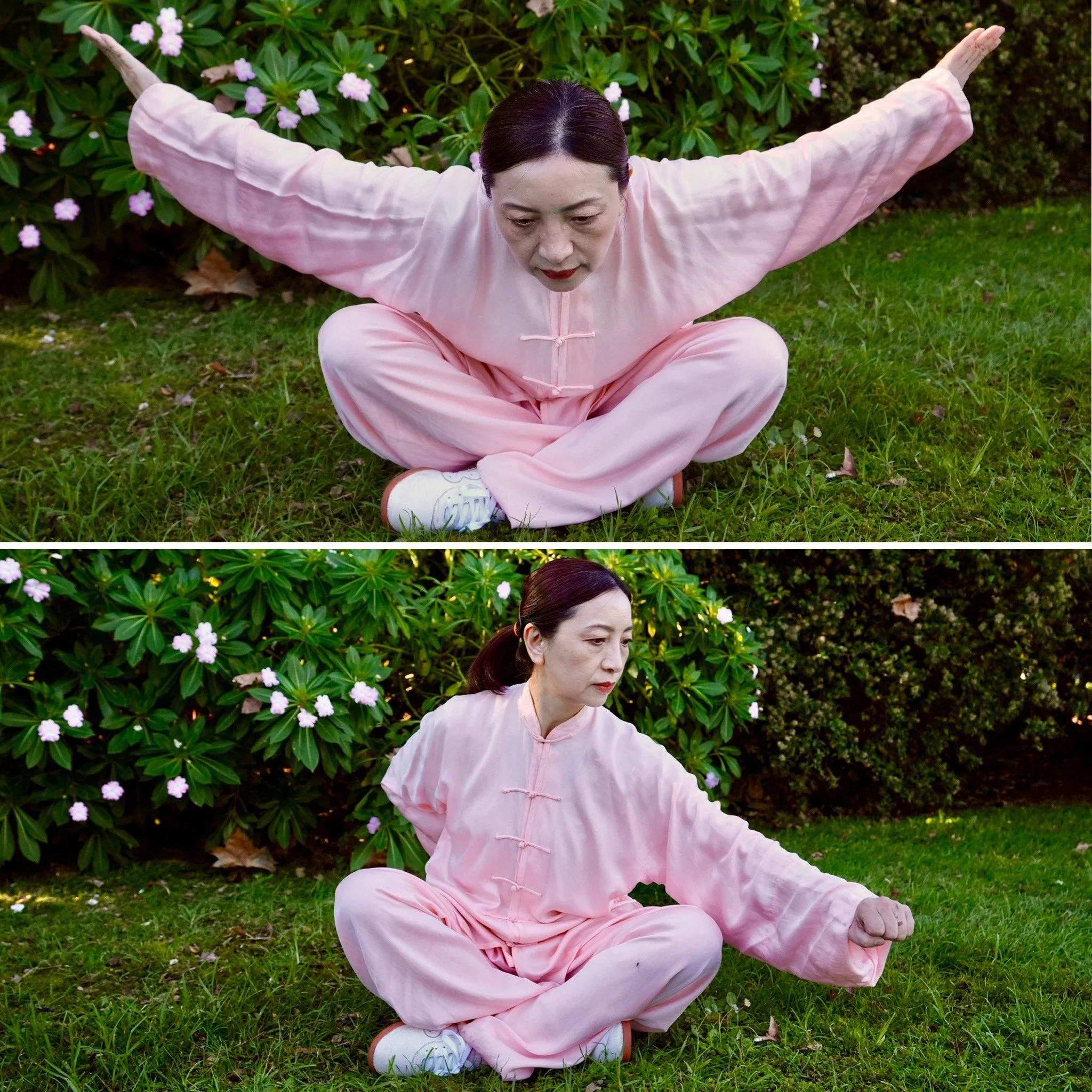 Professor Lily Sun performs movements of the Shi ER Duan Jin