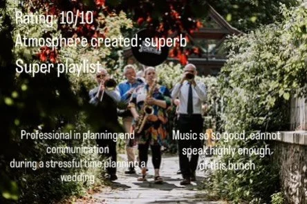 Loving the feedback once again from more happy clients this year! 
Photo by @alexevansphotography_ 
Venue @themountwithout_events 
#brassjunkiesbrassband #brassjunkies #trumpet #trombone #saxophone #sousaphone #drums #brassbandbristol #brassband #wed