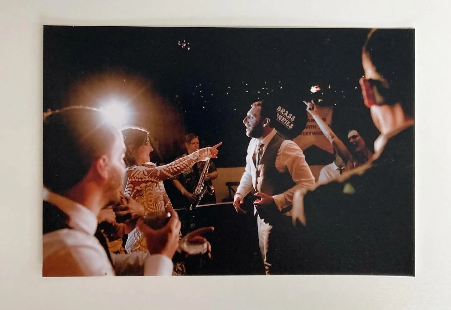 Wedding memories captured with a real photo! 
This was a cracker in wales a few years ago featuring a surprise band entrance for the groom and guests with a singalong featuring the very talented @iamalicewilde - We love weddings!! 
#brassjunkiesbrass