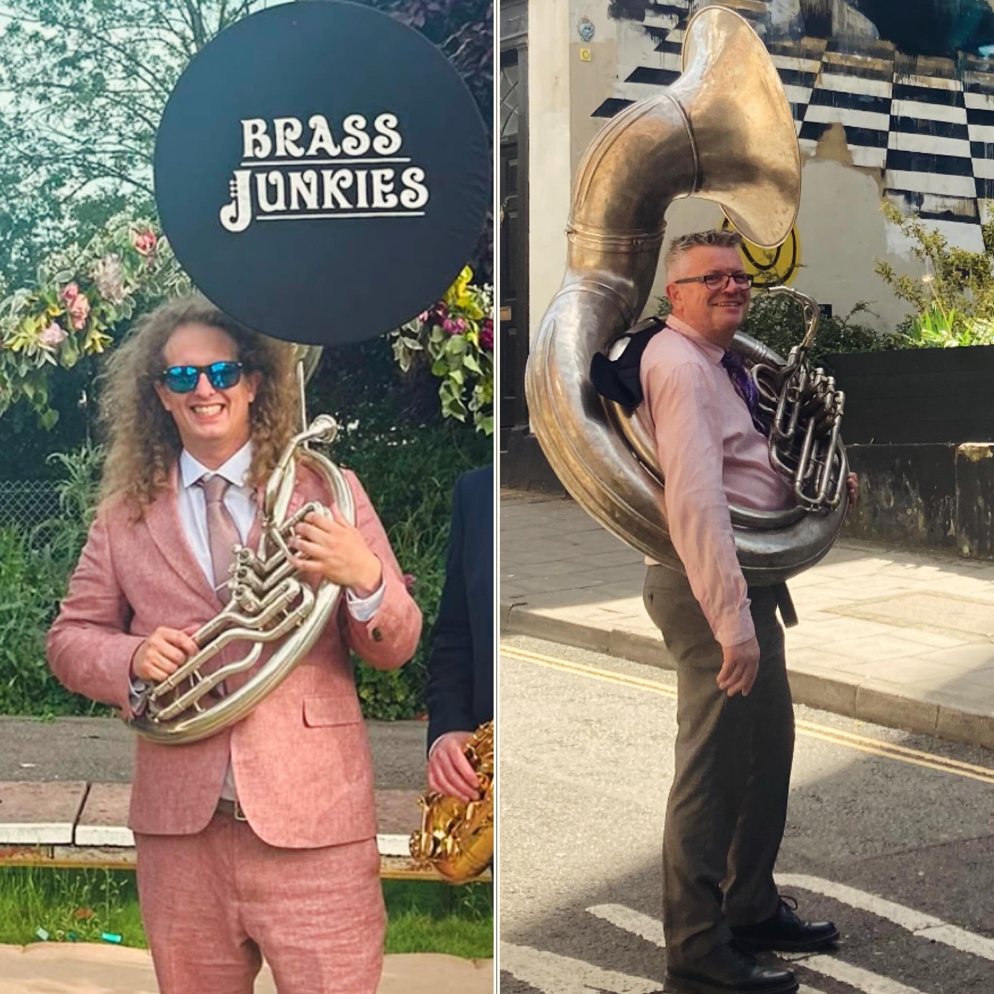 The wonderful Brass Junkies #sousaphone players! 

Experience either of them blowing those bass lines through chops of steel with @brassjunkiesbrassband out and about this summer - and watch them explain, &lsquo;no it&rsquo;s not a french horn&rsquo;