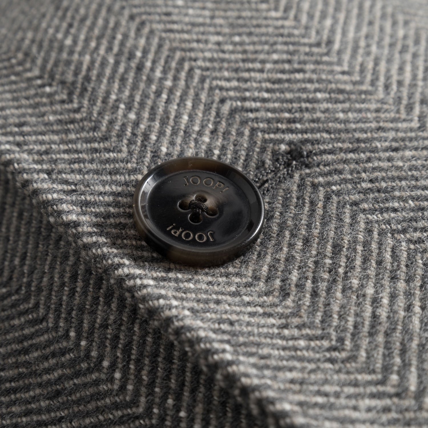 Button View of JOOP Wool Rich Herringbone Coat in Taupe