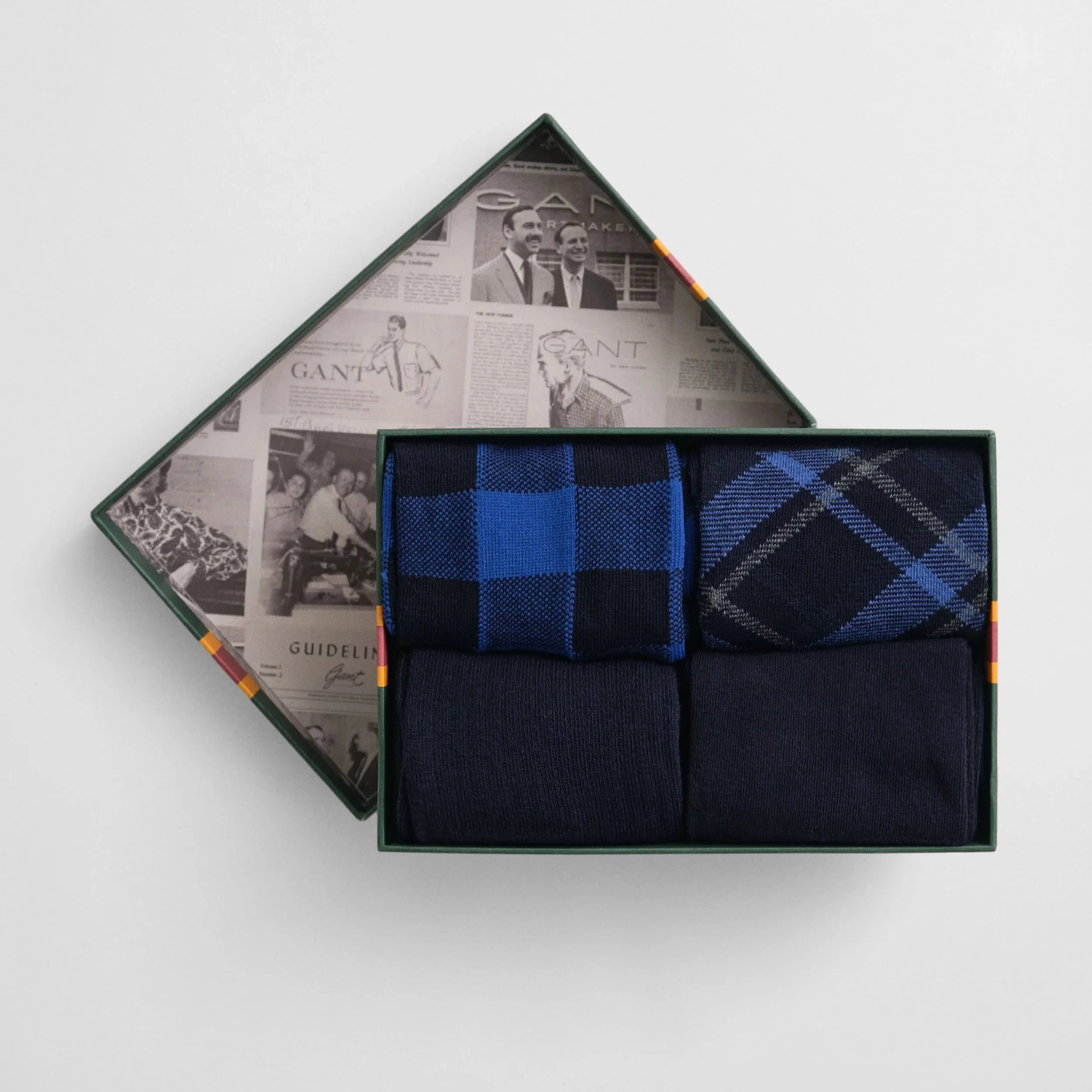 Open Box View of GANT 4 Pack Socks Gift Set in Navy / Blue