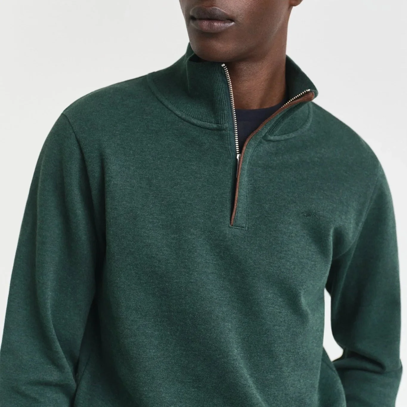 Close Model View of GANT Sacker Rib Half Zip Jumper in Green