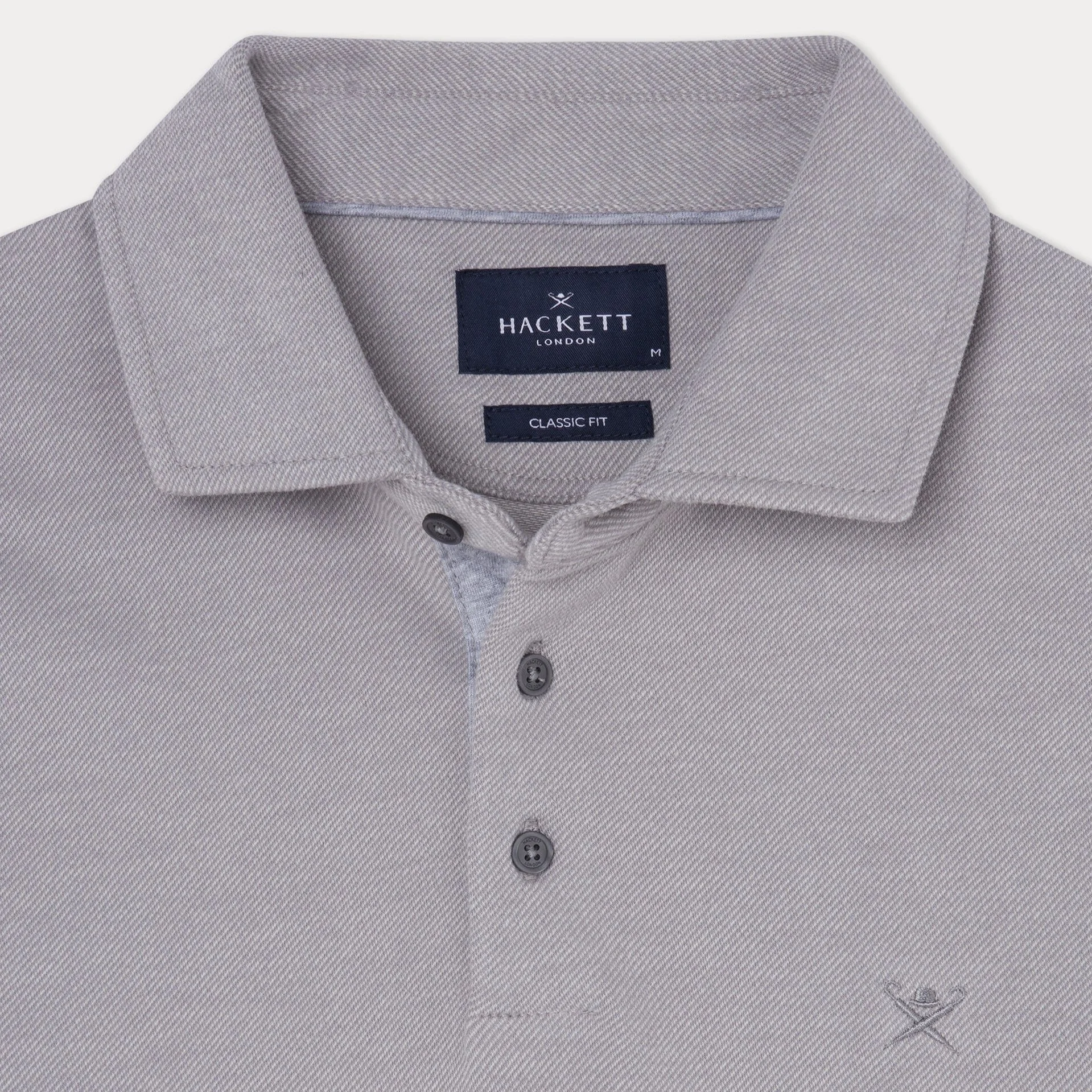Detail View of Hackett Twill Polo in Taupe
