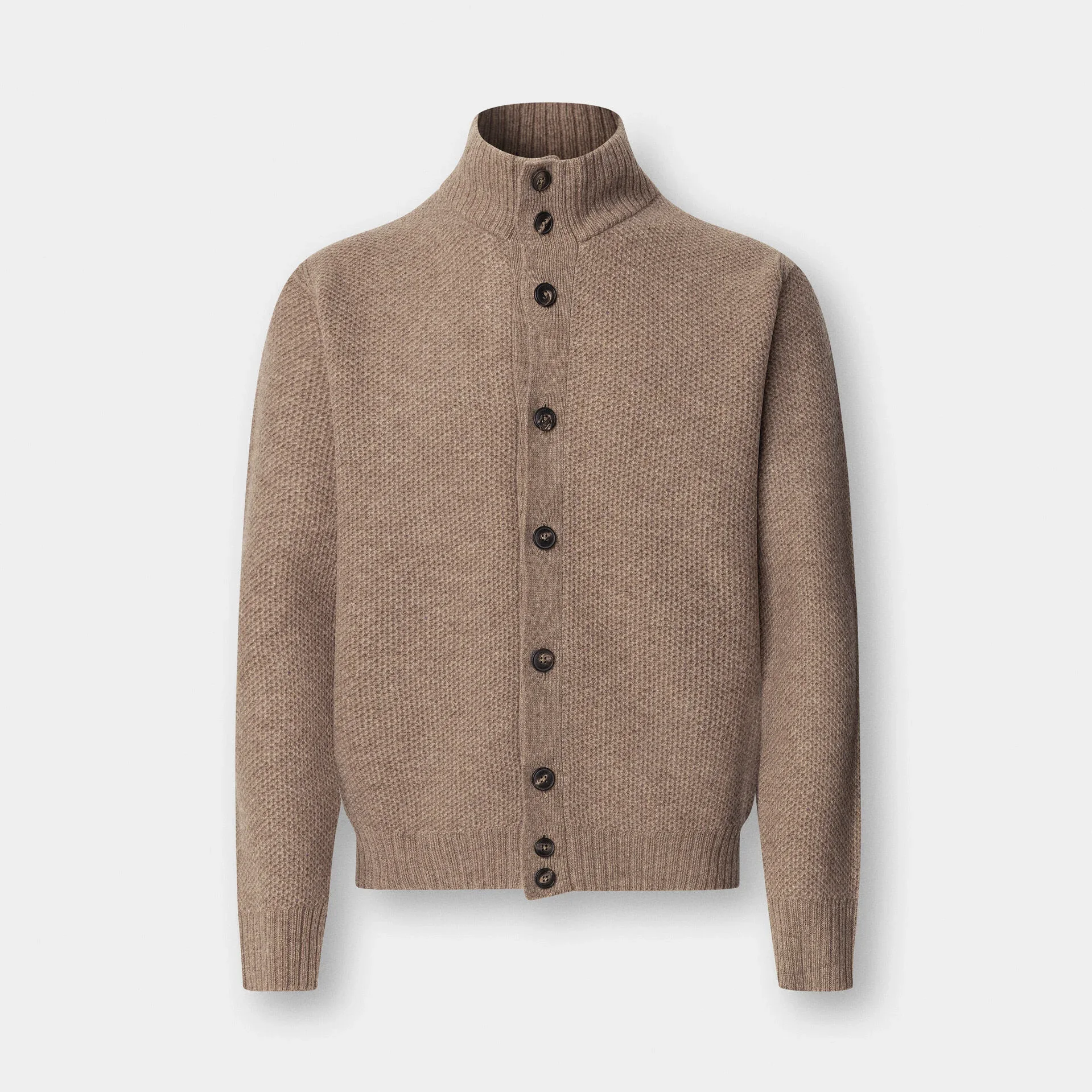 Flat View of Hackett Chunky Merino Button Cardigan in Light Brown