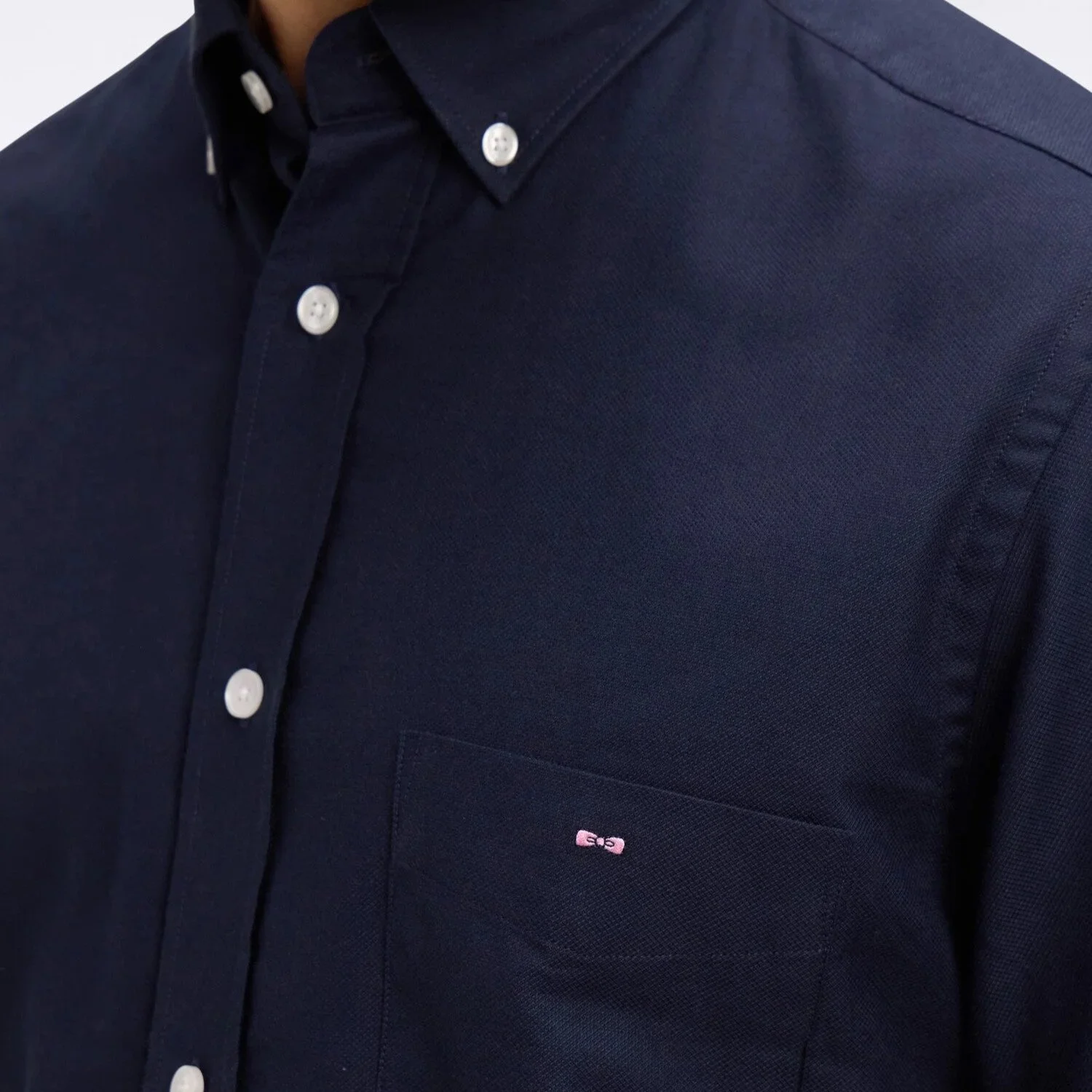 Close View of Eden Park Texture Short Sleeve Shirt in Navy