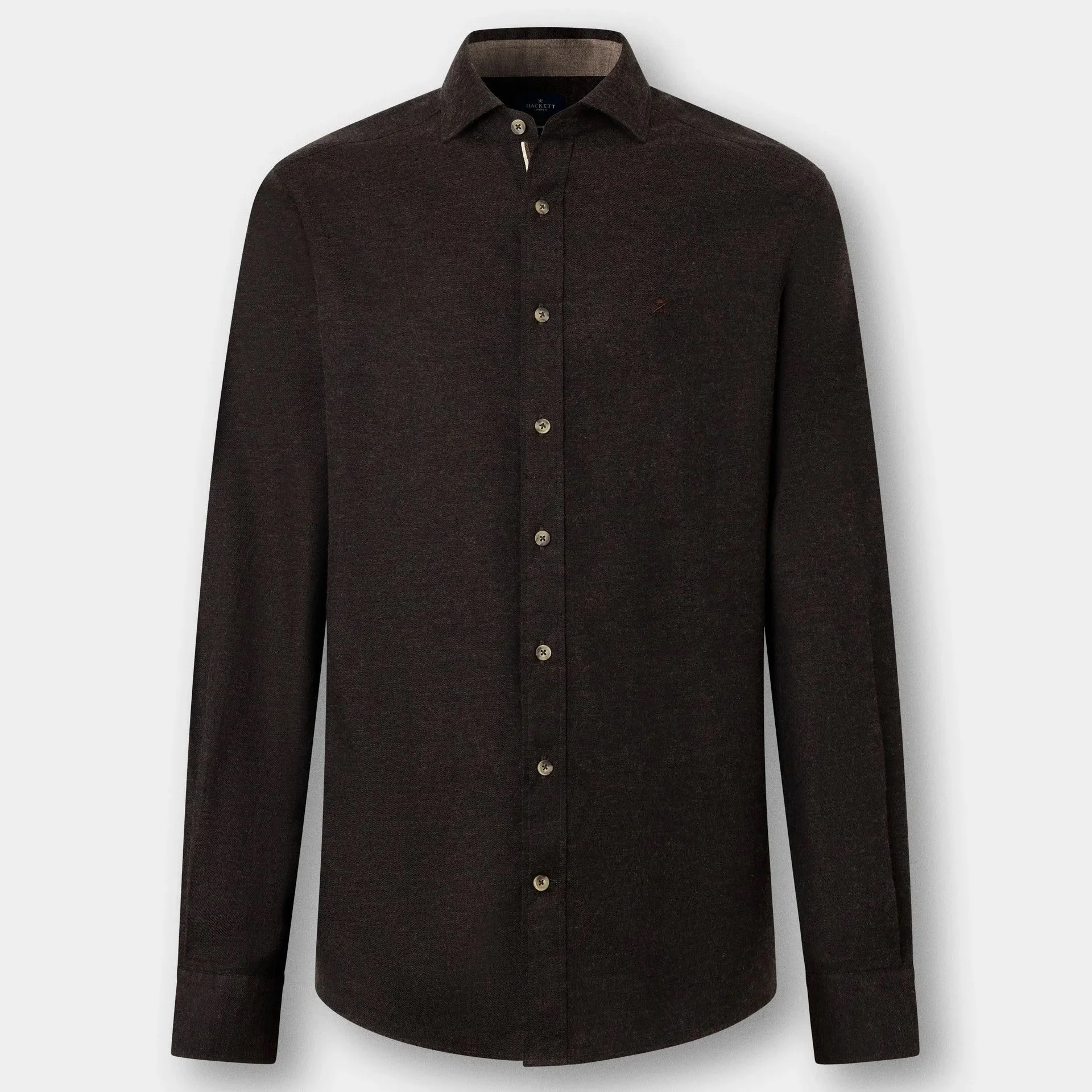 Flat View of Hackett Flannel Shirt in Ebony Brown