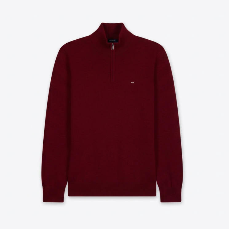 Flat View of Eden Park Half Zip Jumper in Dark Red
